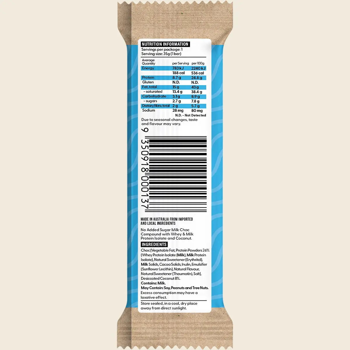 VITAWERX Protein Milk Chocolate Bar Coconut Rough 12x35g VITAWERX