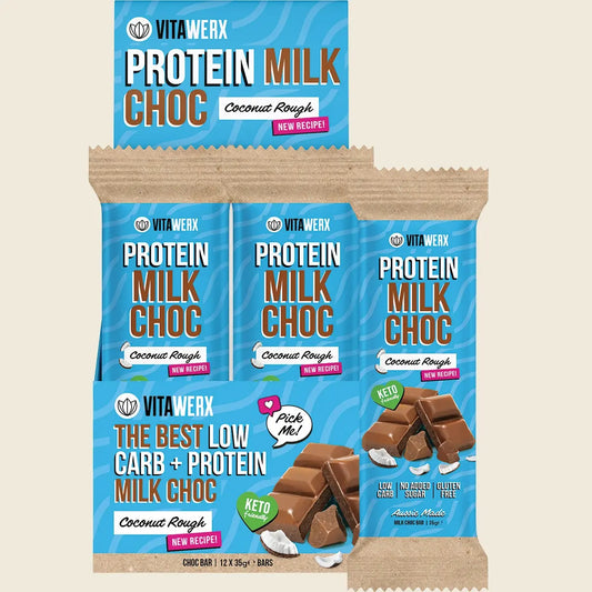 VITAWERX Protein Milk Chocolate Bar Coconut Rough 12x35g VITAWERX