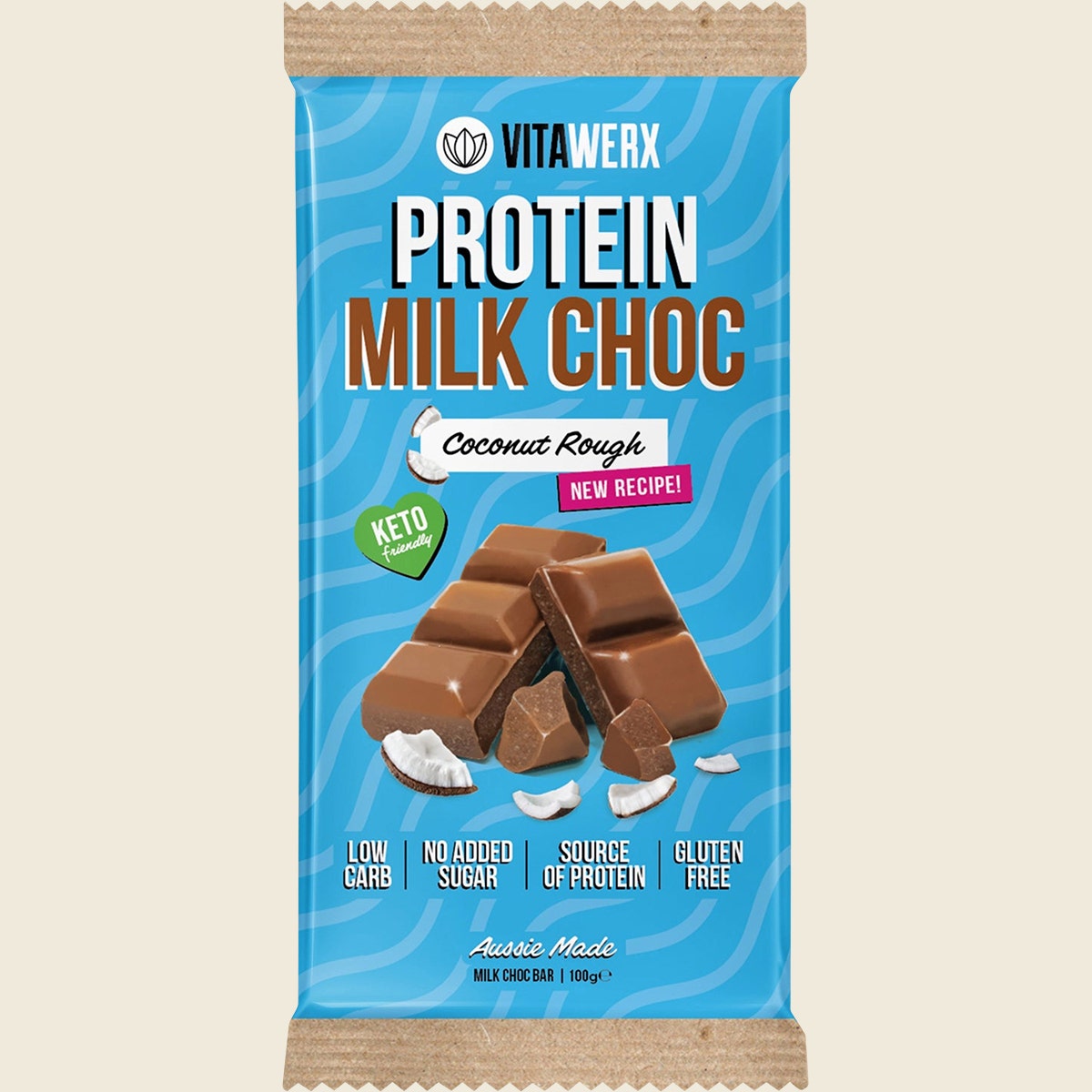 VITAWERX Protein Milk Chocolate Bar Coconut Rough 12x100g - Cutprice Online