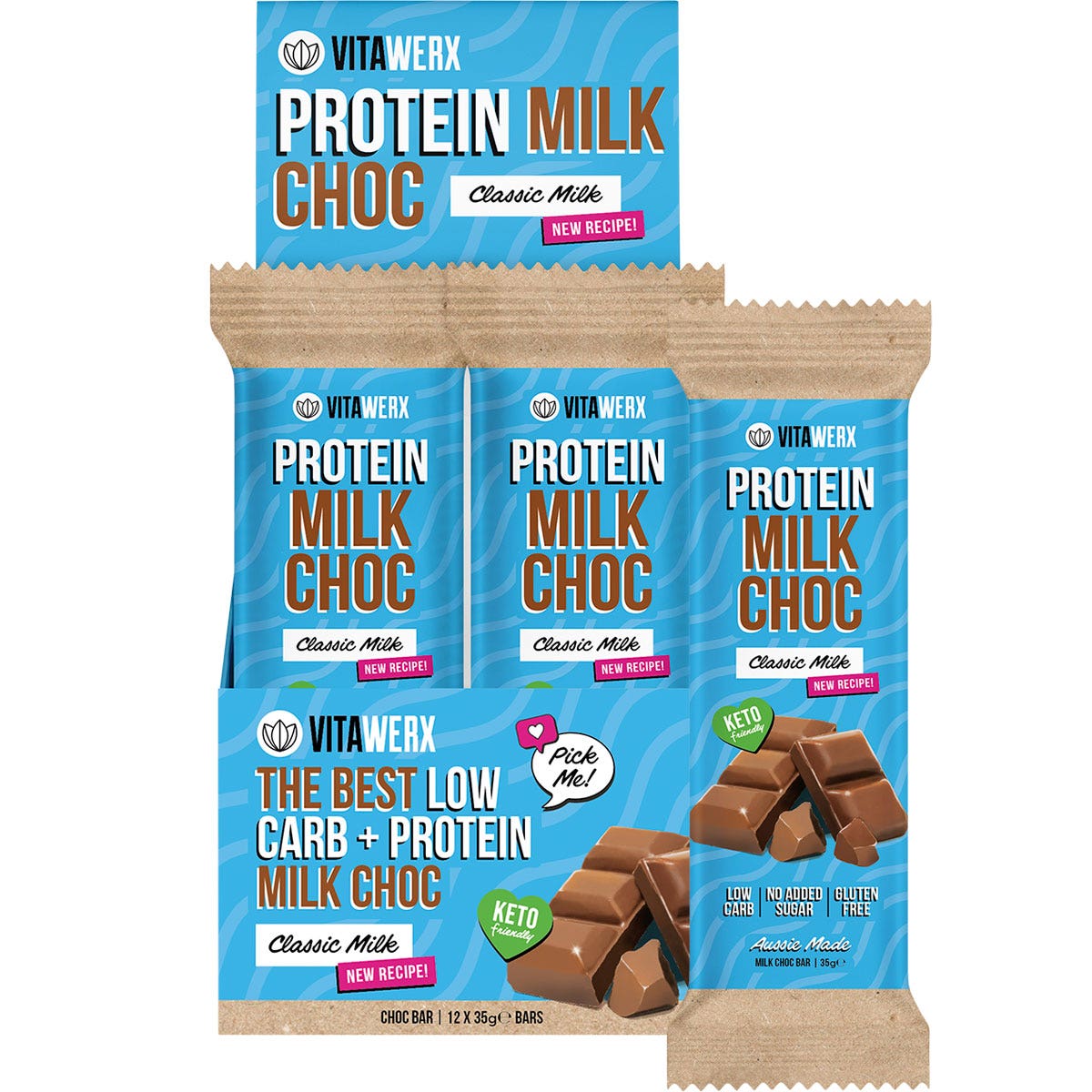 VITAWERX Protein Milk Chocolate Bar 12x35g - Cutprice Online