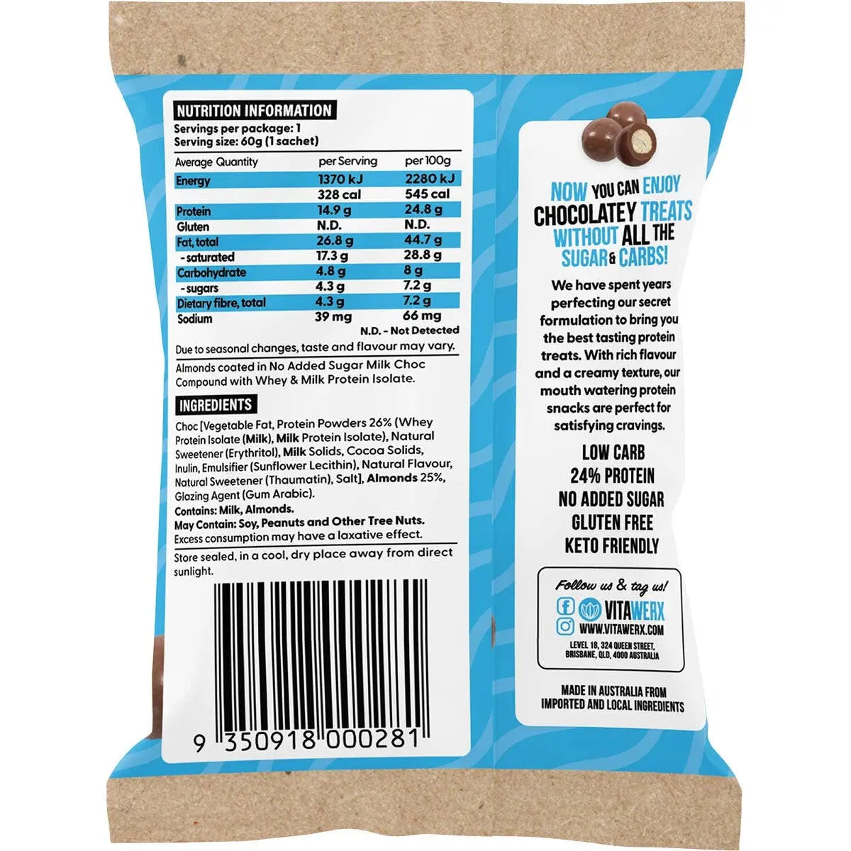 Vitawerx Milk Choc Coated Almonds 10x60g VITAWERX