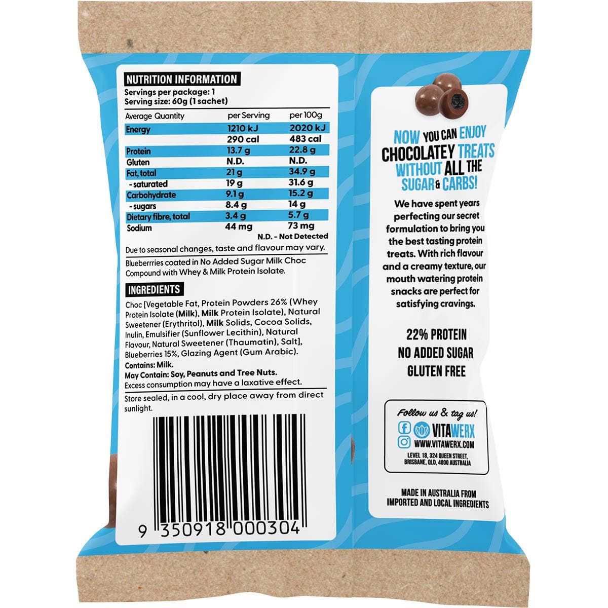 VITAWERX Protein Milk Chocolate Coated Blueberries 10x60g - Cutprice Online