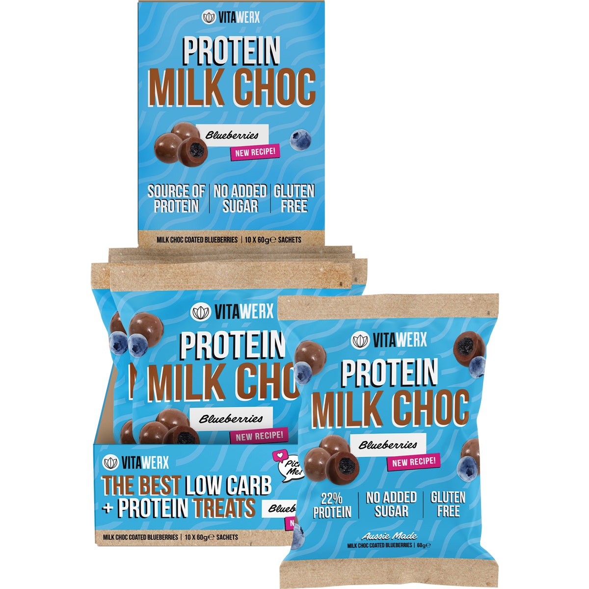 VITAWERX Protein Milk Chocolate Coated Blueberries 10x60g - Cutprice Online