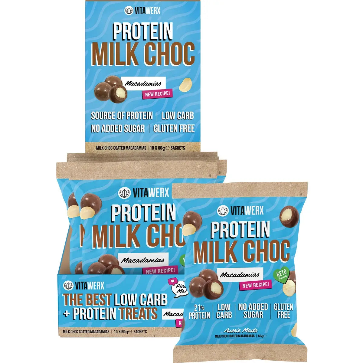 VITAWERX Protein Milk Chocolate Coated Macadamias 10x60g VITAWERX