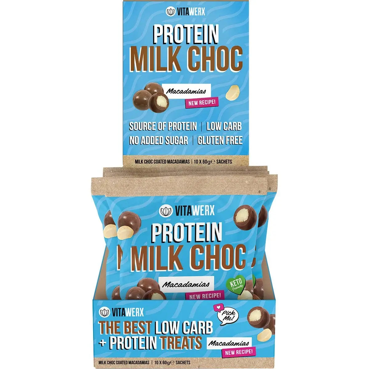 VITAWERX Protein Milk Chocolate Coated Macadamias 10x60g VITAWERX