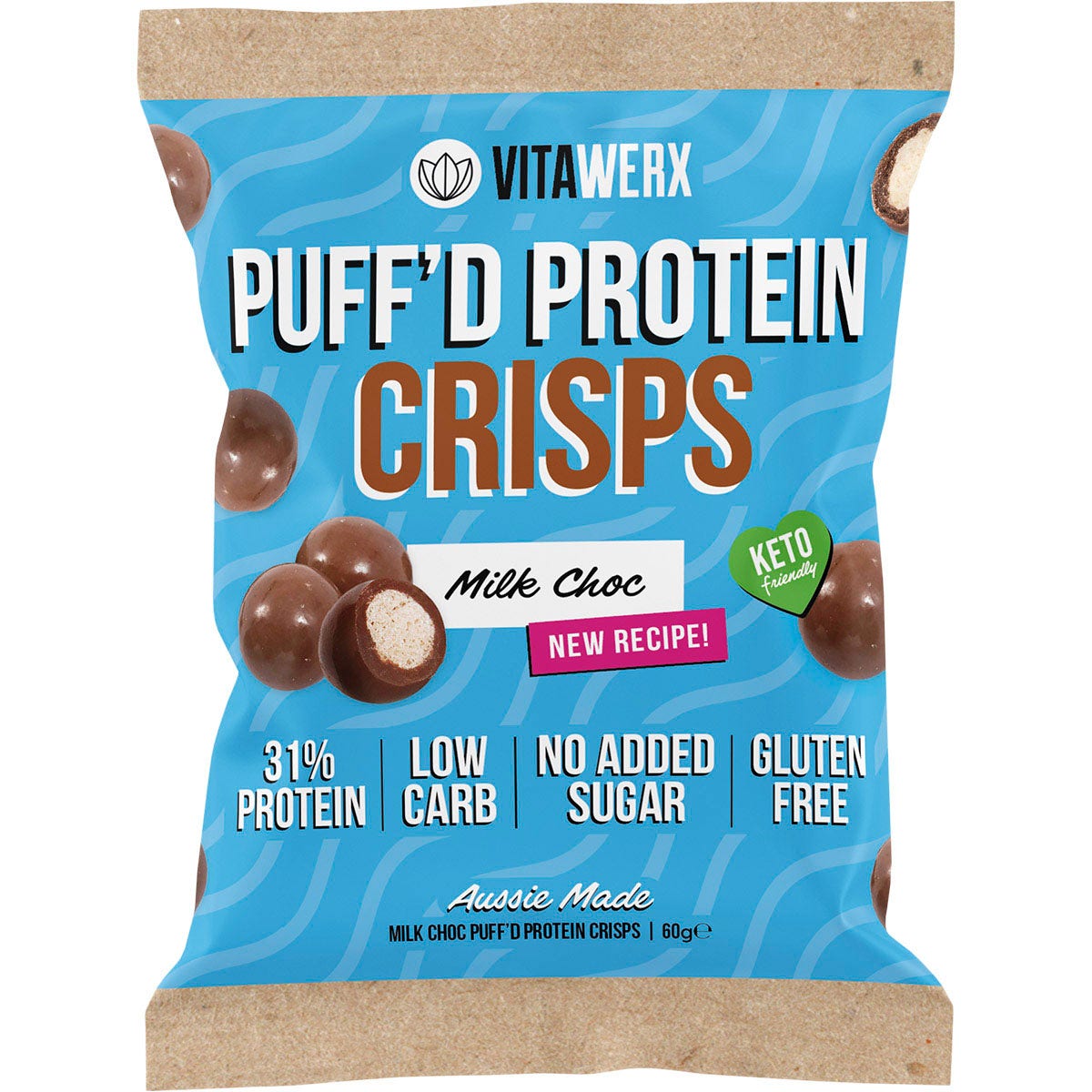 VITAWERX Puff'd Protein Crisps Milk Choc 10x60g VITAWERX