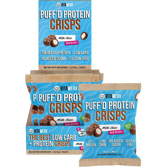 VITAWERX Puff'd Protein Crisps Milk Choc 10x60g VITAWERX
