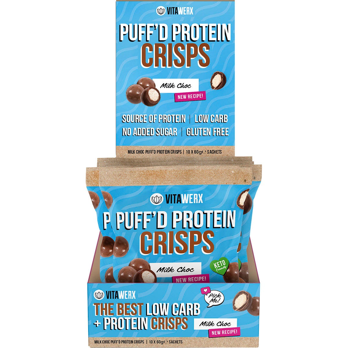 VITAWERX Puff'd Protein Crisps Milk Choc 10x60g VITAWERX