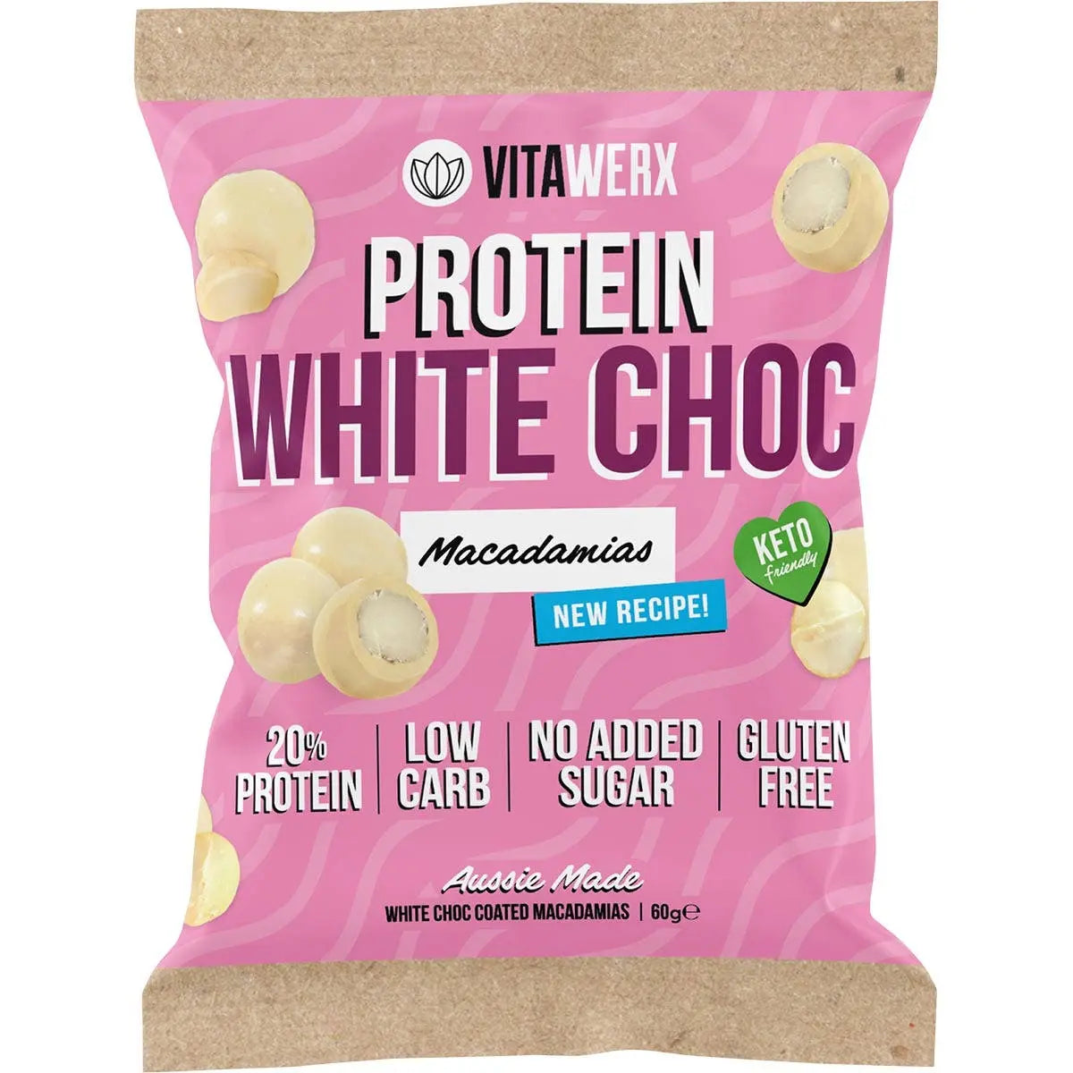 VITAWERX Protein White Chocolate Coated Macadamias 10x60g VITAWERX
