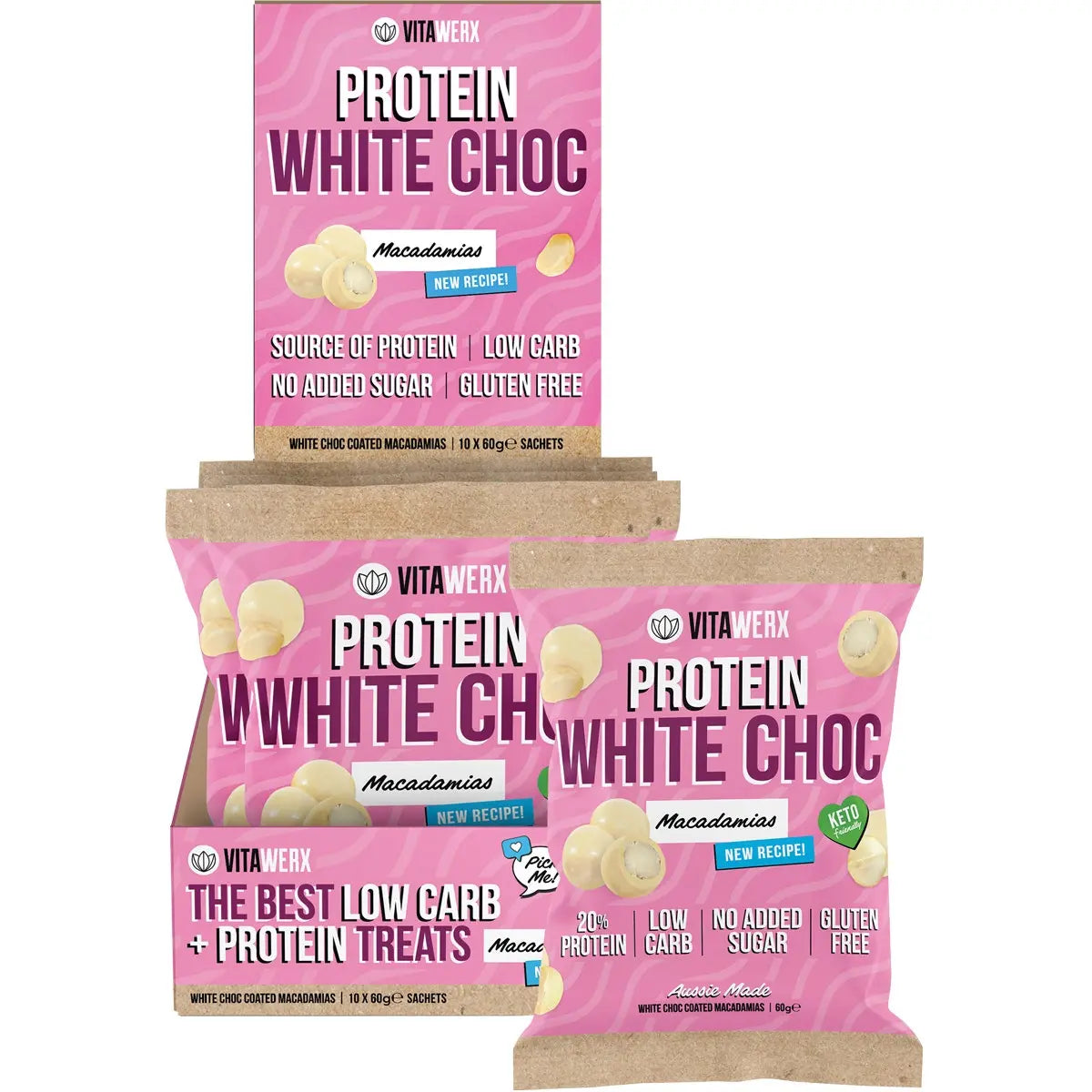 VITAWERX Protein White Chocolate Coated Macadamias 10x60g VITAWERX