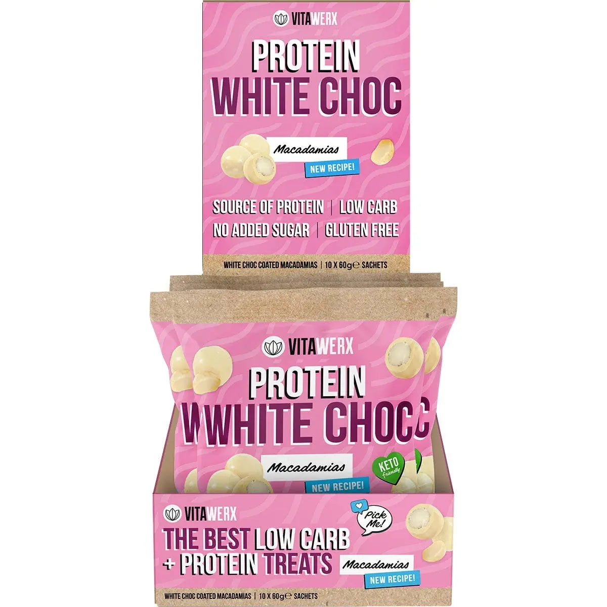 VITAWERX Protein White Chocolate Coated Macadamias 10x60g VITAWERX