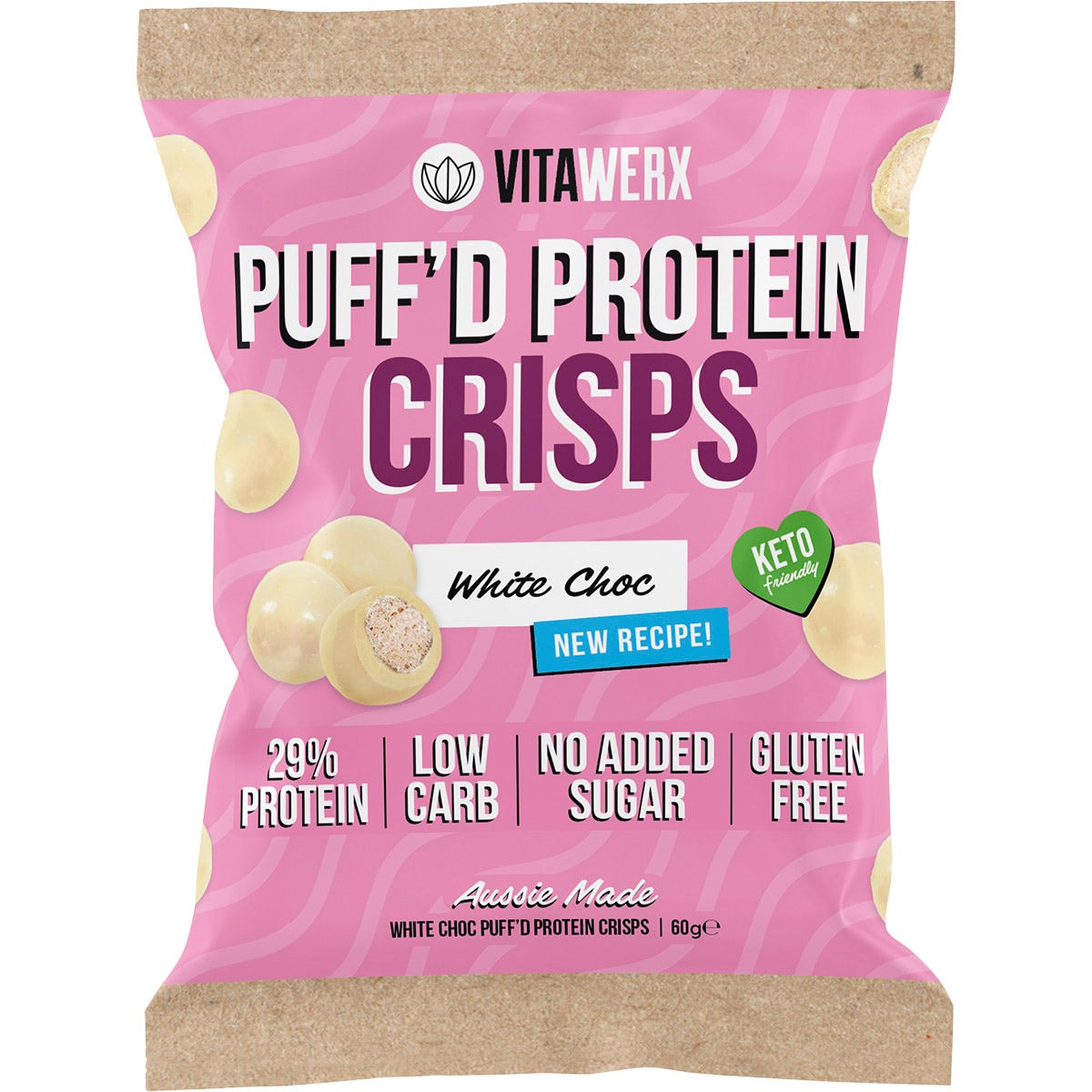 VITAWERX Puff'd Protein Crisps White Choc 10x60g VITAWERX