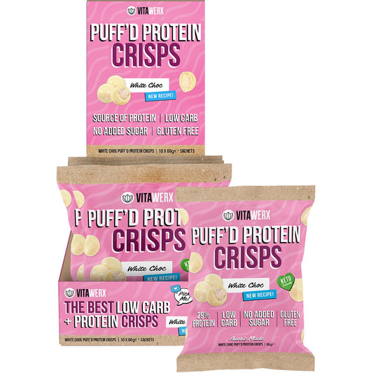 VITAWERX Puff'd Protein Crisps White Choc 10x60g VITAWERX