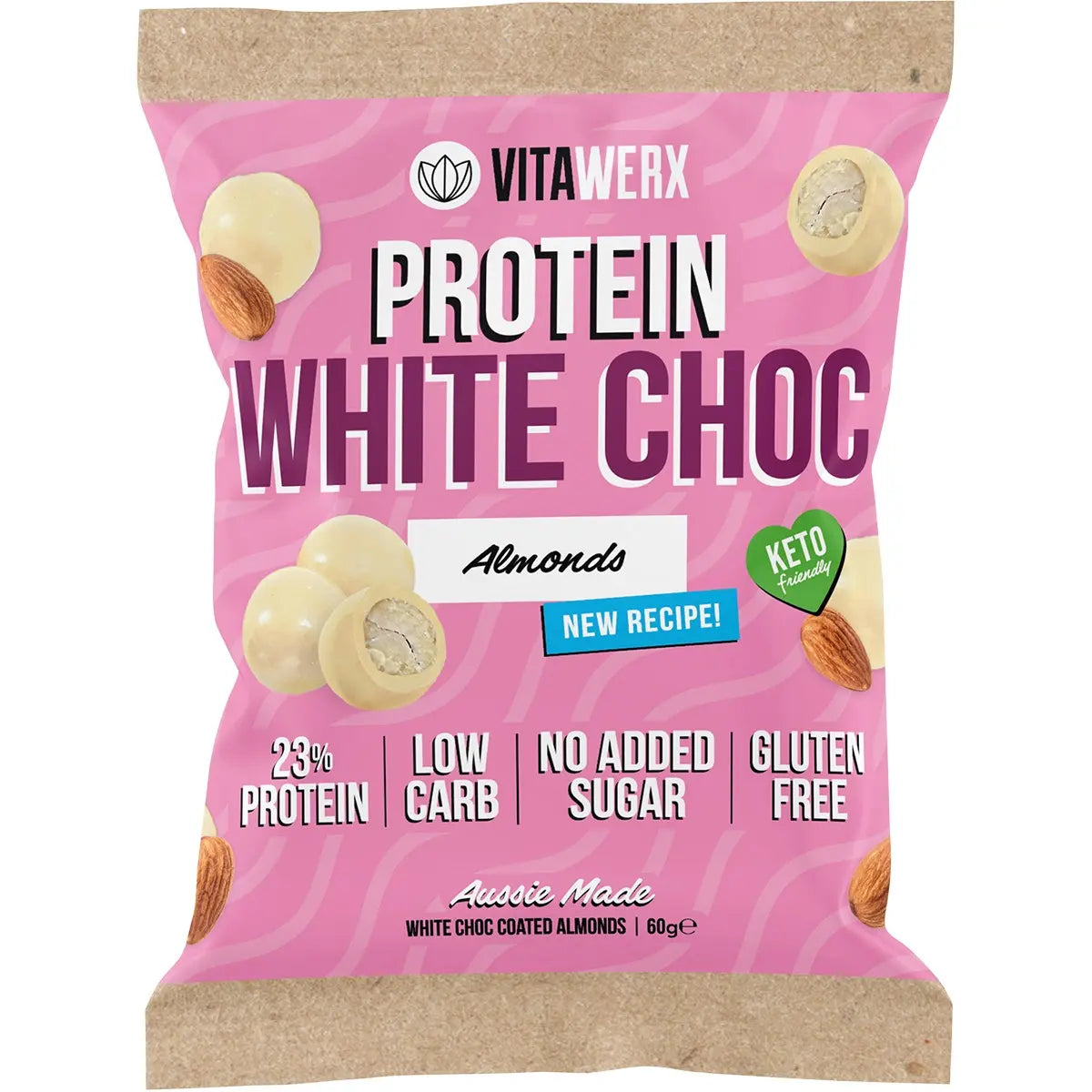 Vitawerx Protein White Choc Coated Almonds 10x60g VITAWERX