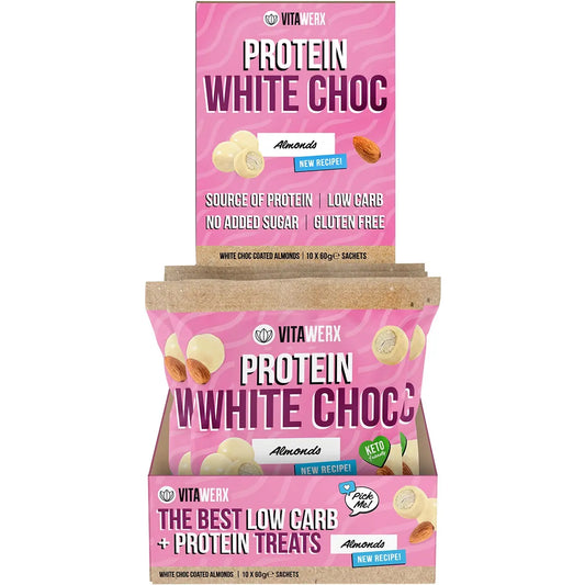 Vitawerx Protein White Choc Coated Almonds 10x60g VITAWERX