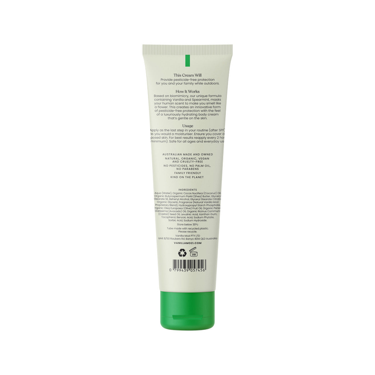 Vanilla Mozi Natural Outdoor Body Cream Vanilla & Spearmint 125ml Vanilla Mozi