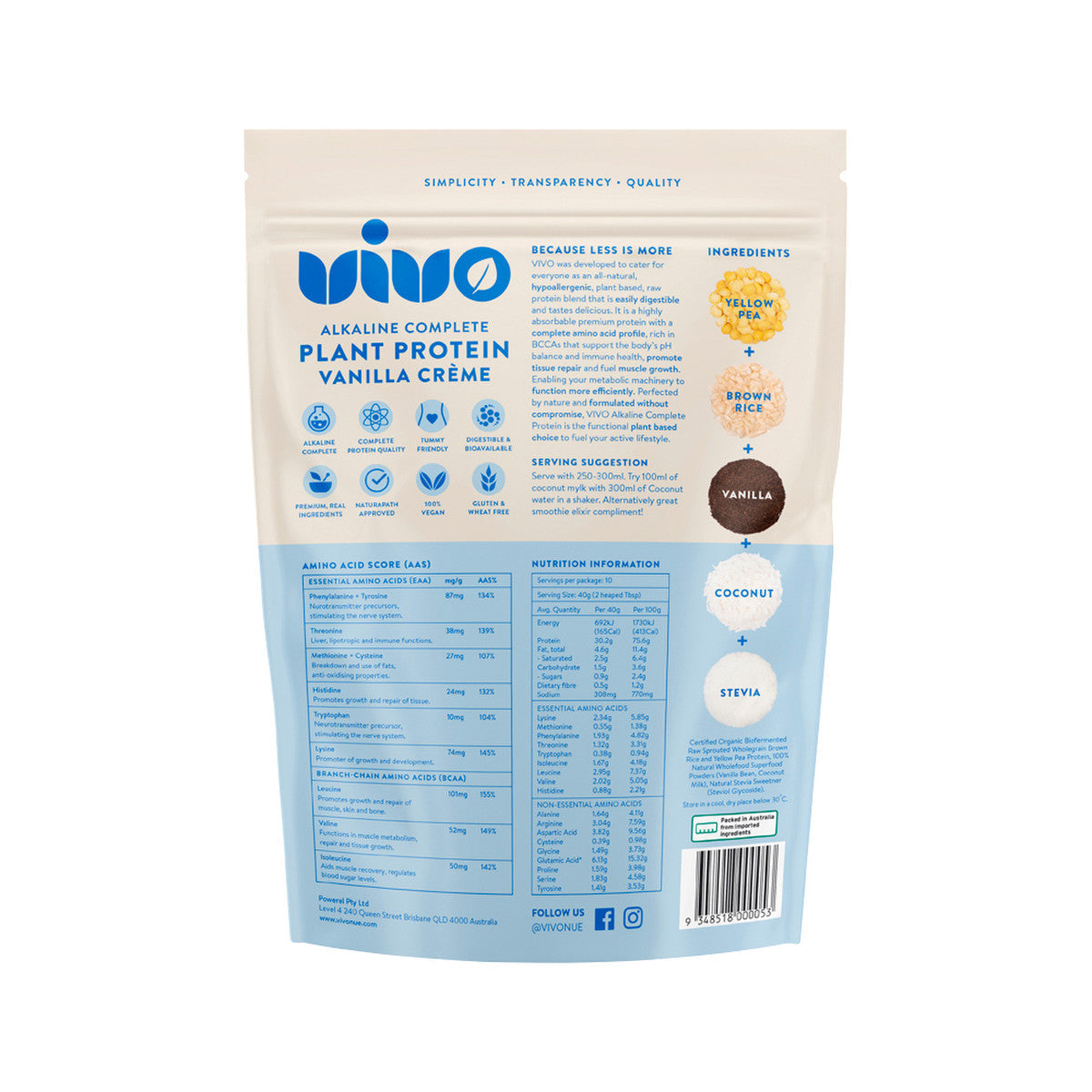 Vivo Organic Alkaline Complete Plant Protein Vanilla Creme 400g - Cutprice Online