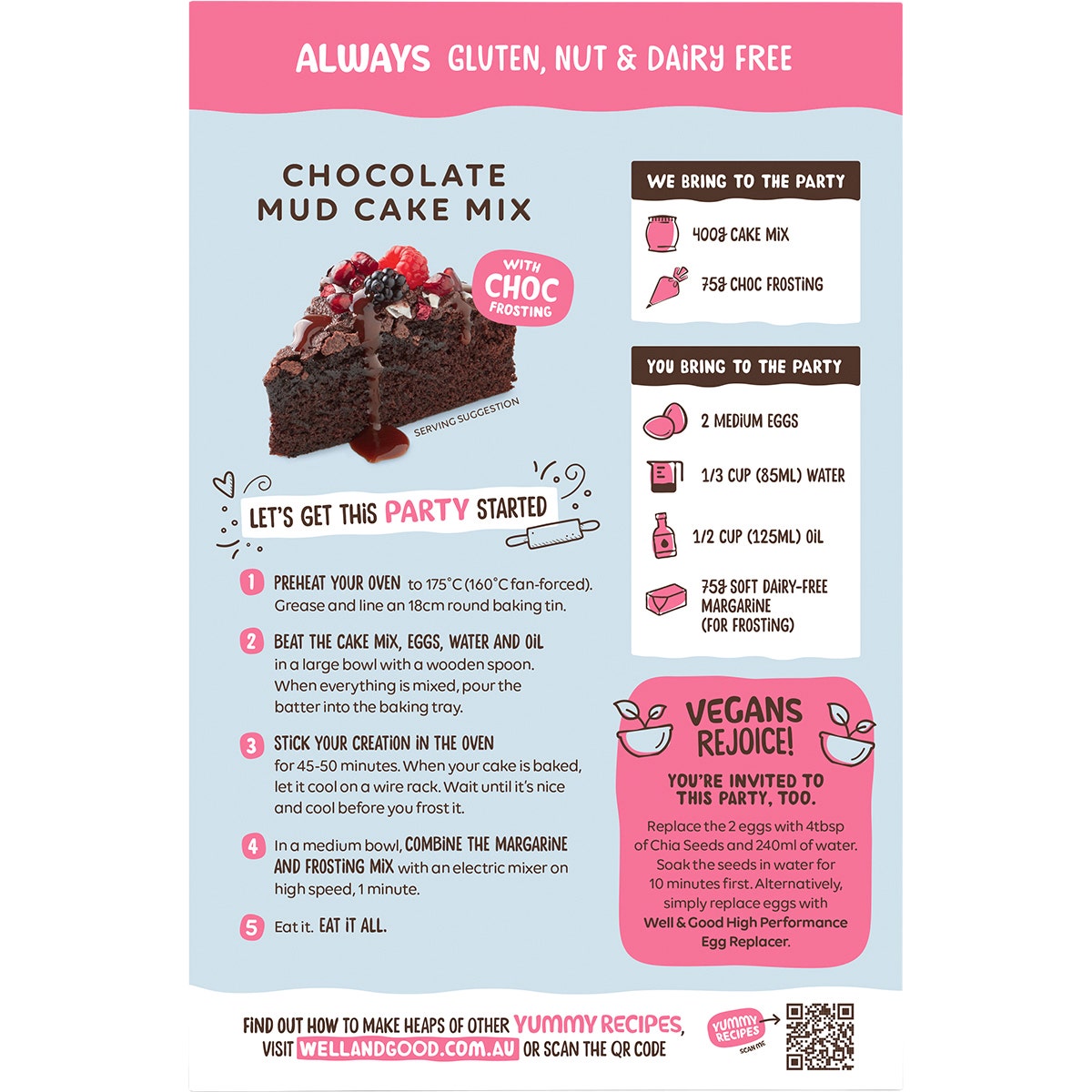 Well & Good Chocolate Mud Cake Mix with Choc Frosting 475g - Cutprice Online
