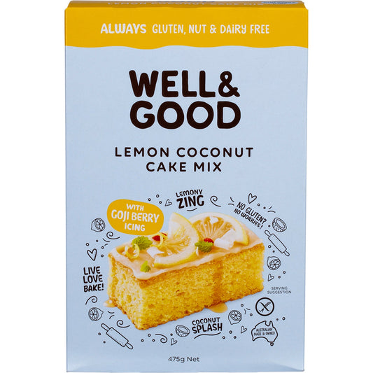 Well & Good Lemon Coconut Cake Mix with Goji Berry Icing 475g - Cutprice Online