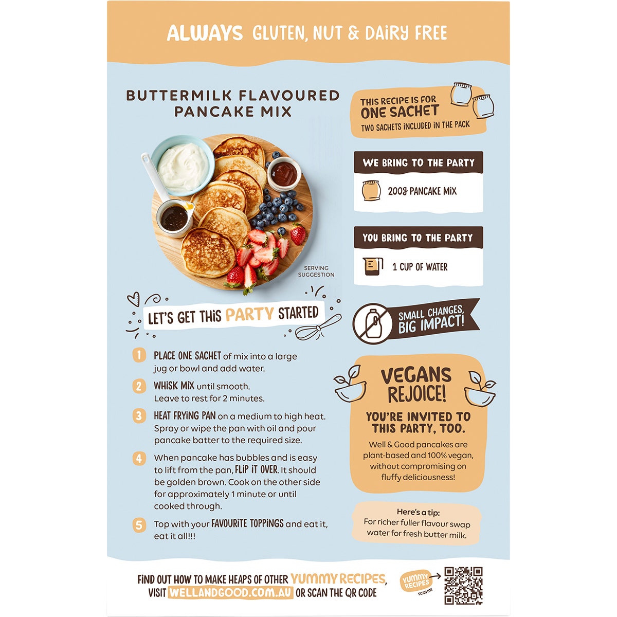 Well & Good Buttermilk Flavoured Pancake Mix 2x200g - Cutprice Online