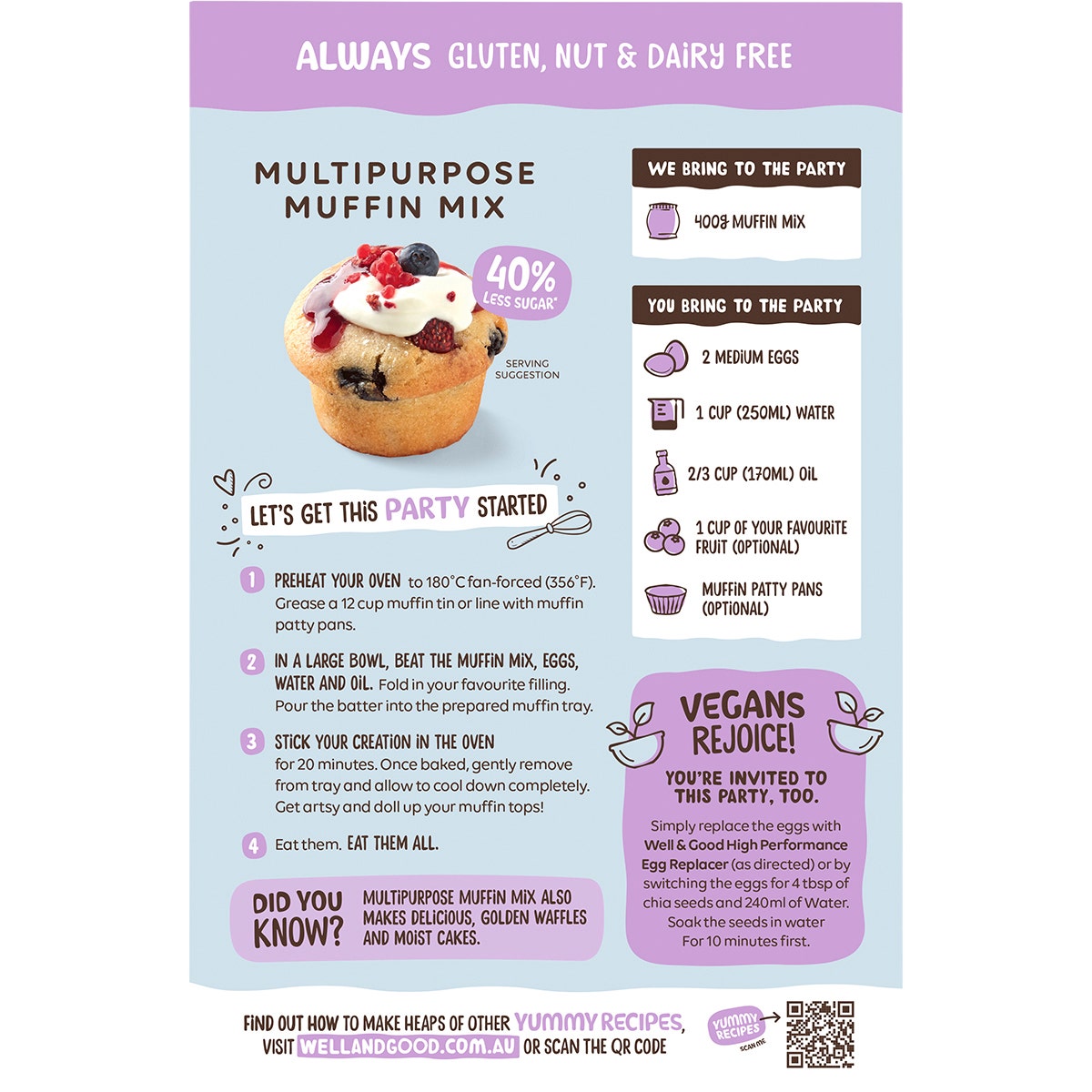 Well & Good Multipurpose Muffin Mix 40% Less Sugar 400g - Cutprice Online