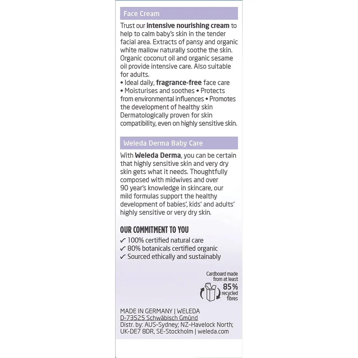WELEDA White Mallow Face Cream Baby Derma - Fragrance Free - 50ml WELEDA
