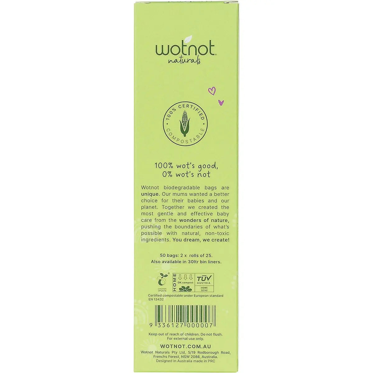 WOTNOT Biodegradable Nappy Bags 100% Compostable 50 WOTNOT