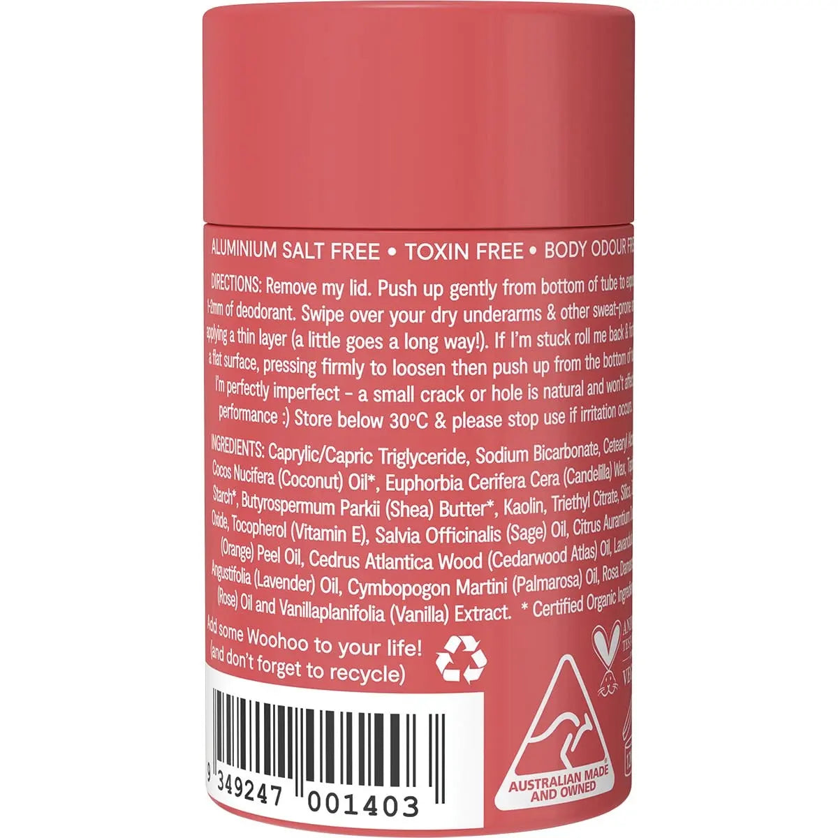 WOOHOO BODY Deodorant & Anti-Chafe Stick Urban - Regular Strength 60g WOOHOO BODY