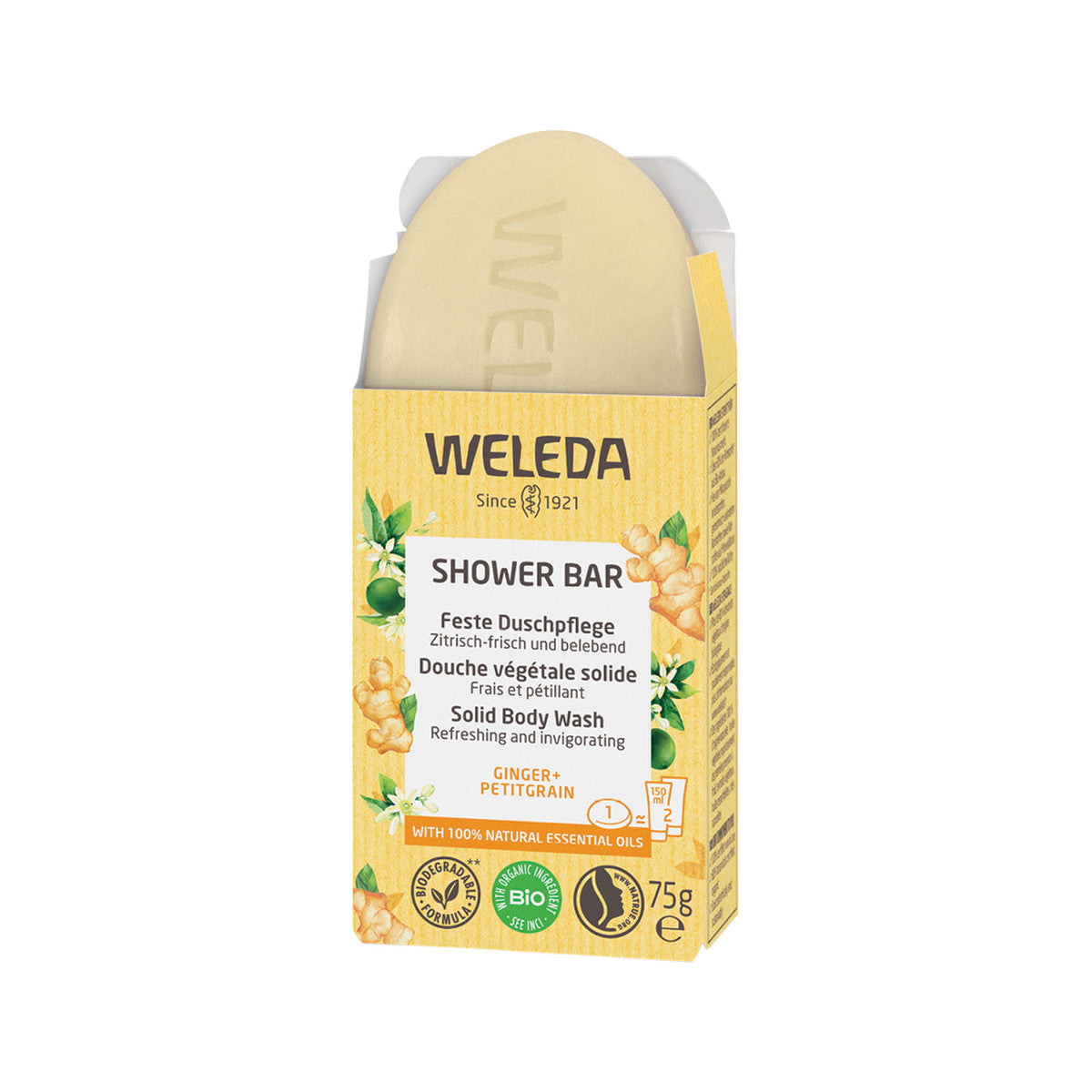 Weleda Organic Shower Bar (Solid Body Wash) Ginger + Petitgrain 75g - Cutprice Online