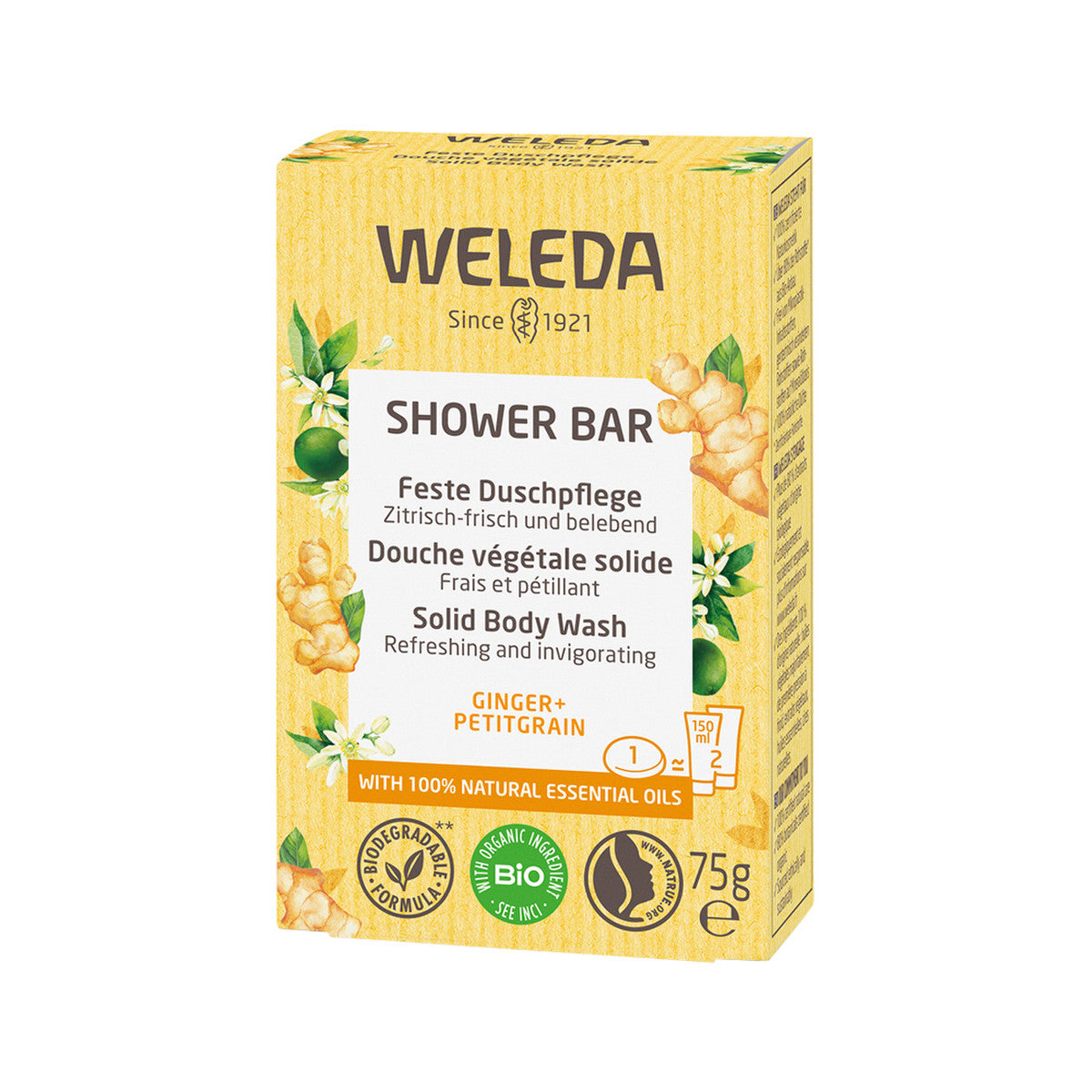 Weleda Organic Shower Bar (Solid Body Wash) Ginger + Petitgrain 75g - Cutprice Online