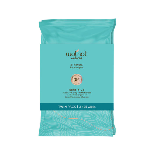 Wotnot Naturals All Natural Face Wipes Sensitive x 25 Pack Twin Pack - Cutprice Online