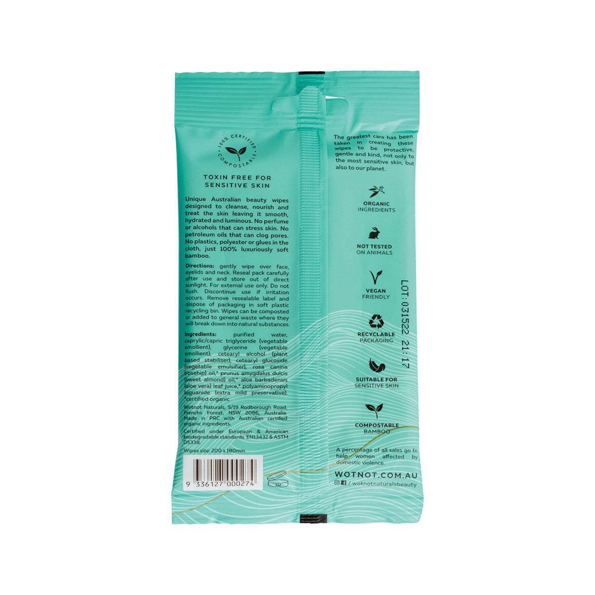 Wotnot Naturals All Natural Face Wipes Sensitive x 5 Pack - Cutprice Online