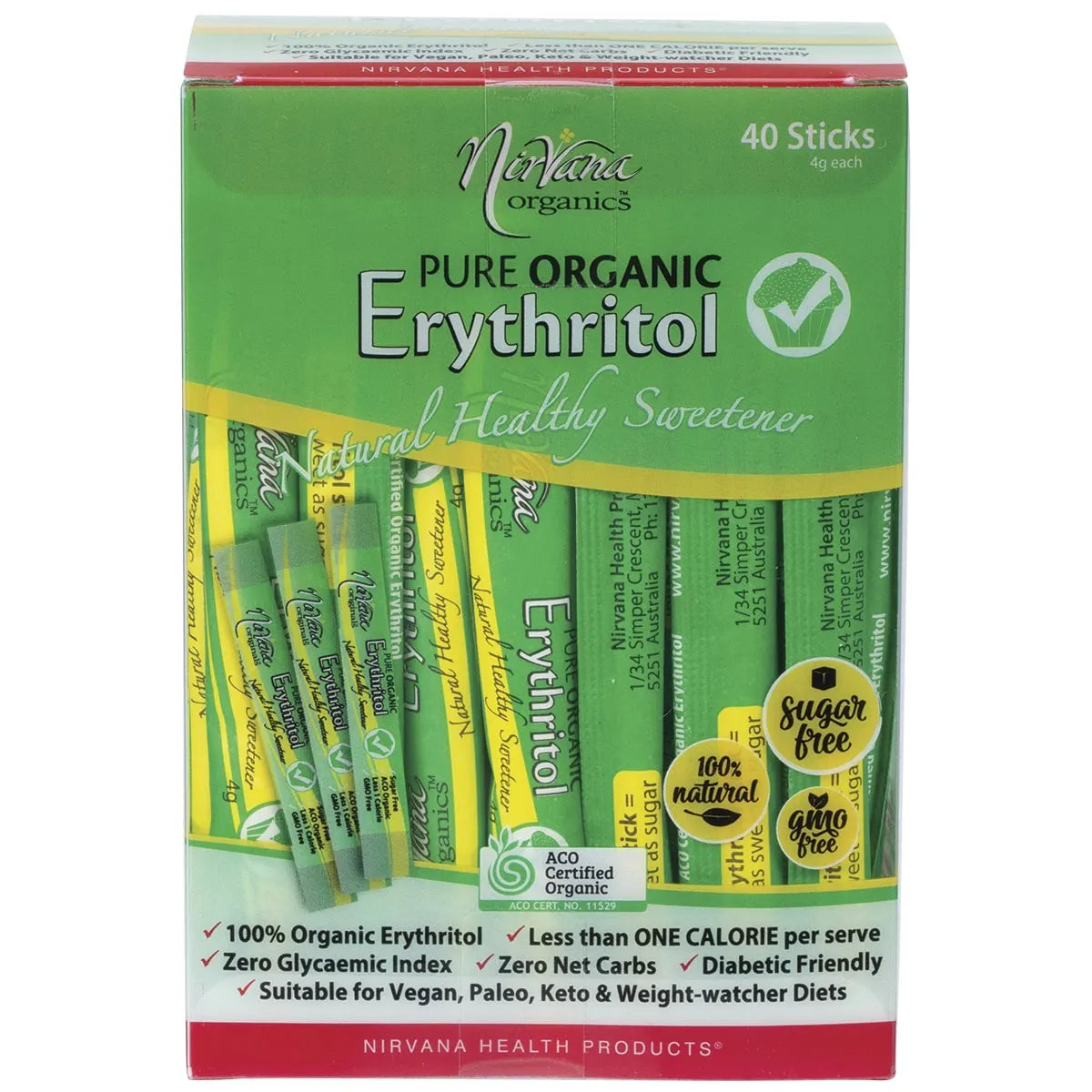 NIRVANA ORGANICS Erythritol Pure Organic Sticks 40x4g - Cutprice Online