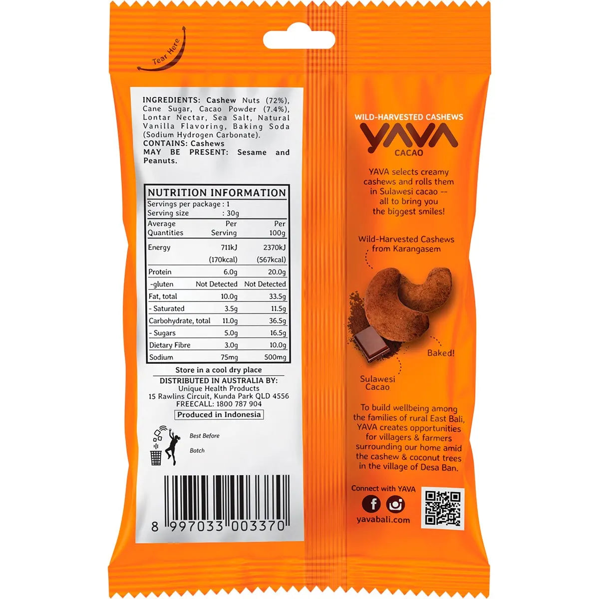 YAVA Wild-Harvested Cashews Cacao 10x35g YAVA