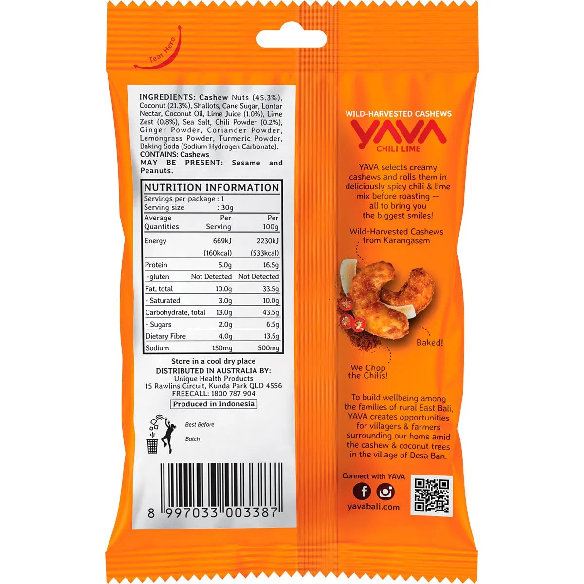 YAVA Wild-Harvested Cashews Chili Lime 10x35g YAVA