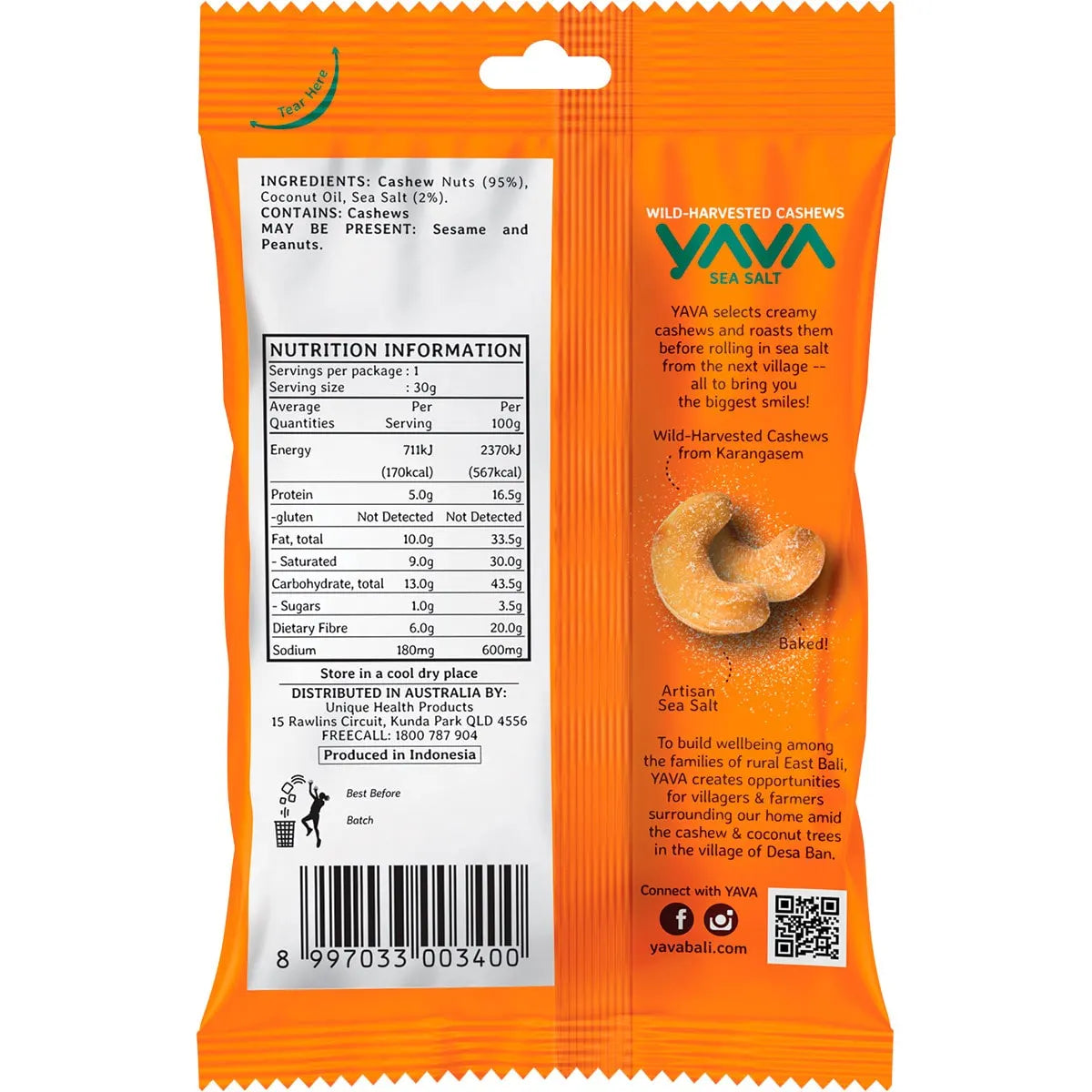 YAVA Wild-Harvested Cashews Sea Salt 10x35g YAVA