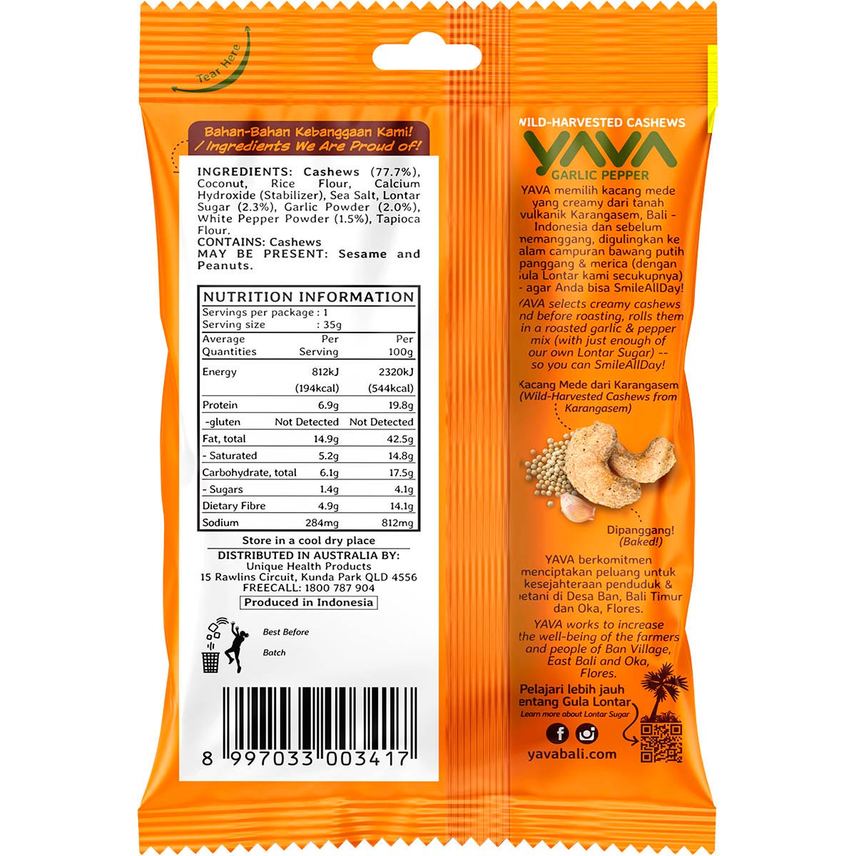 YAVA Wild-Harvested Cashews Garlic Pepper 10x35g - Cutprice Online