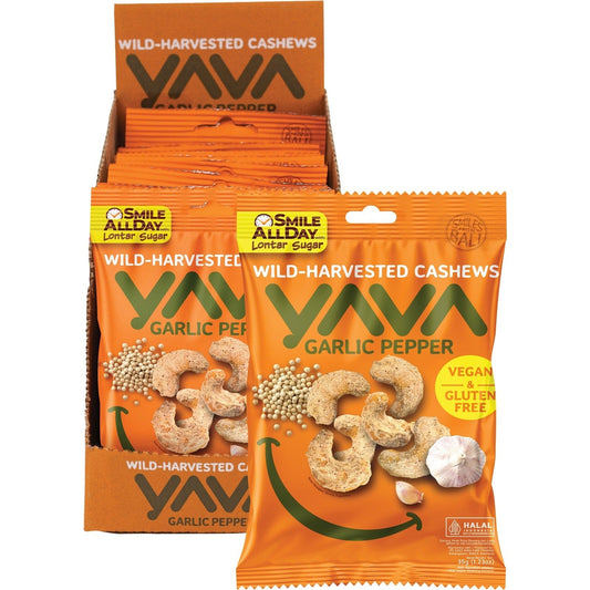 YAVA Wild-Harvested Cashews Garlic Pepper 10x35g - Cutprice Online