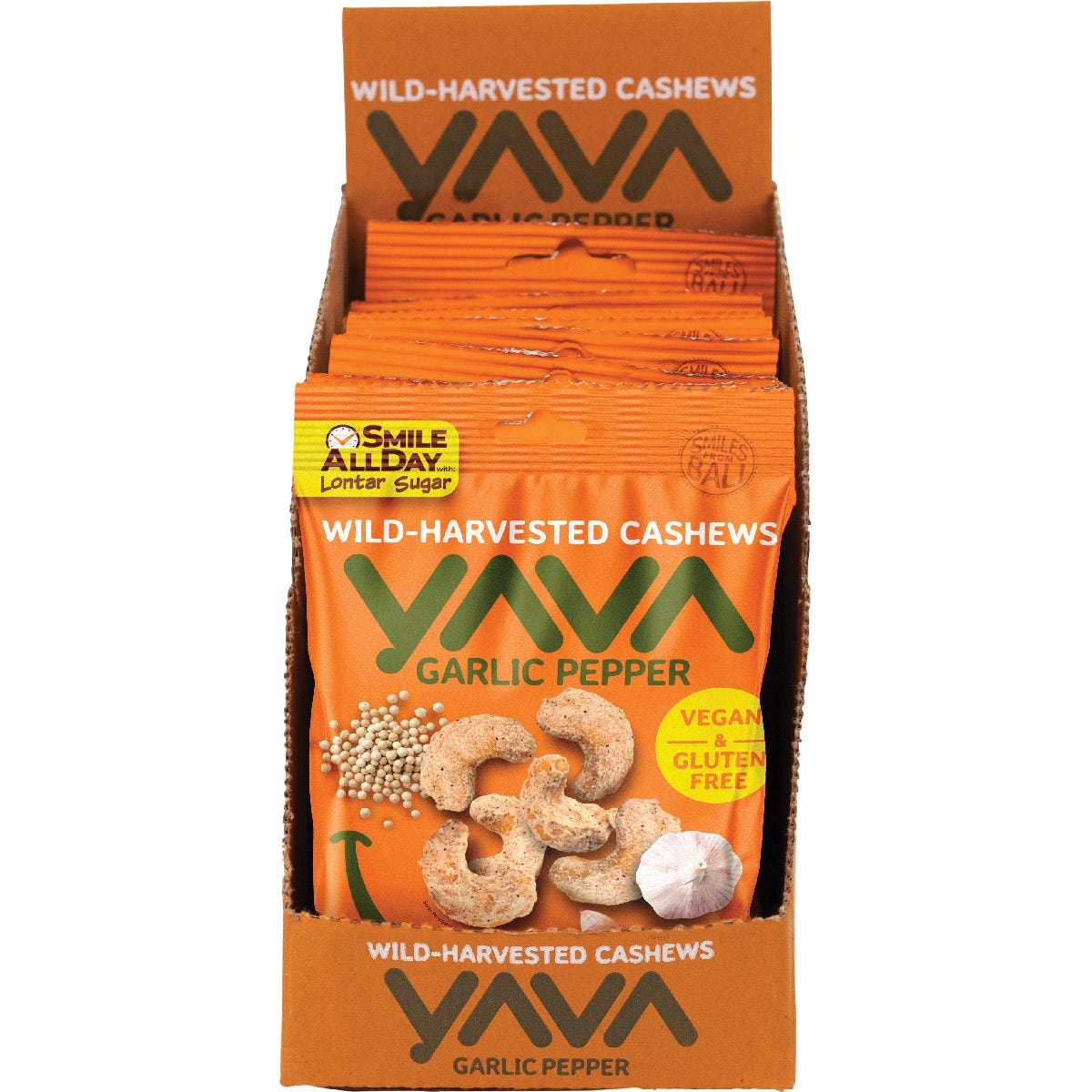 YAVA Wild-Harvested Cashews Garlic Pepper 10x35g - Cutprice Online