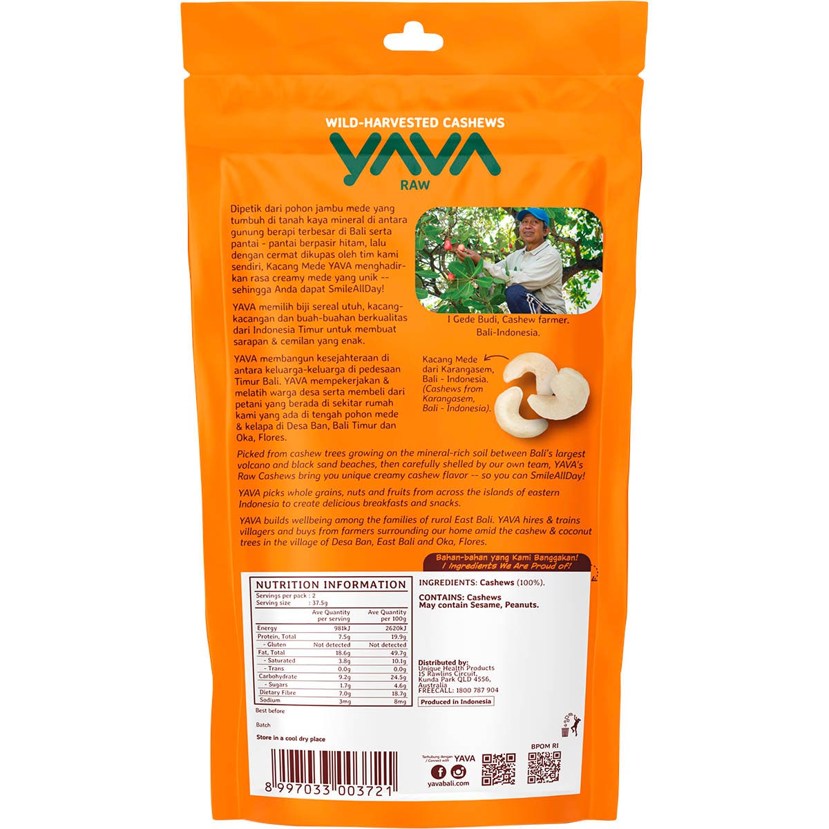 YAVA Wild-Harvested Cashews Raw 75g - Cutprice Online