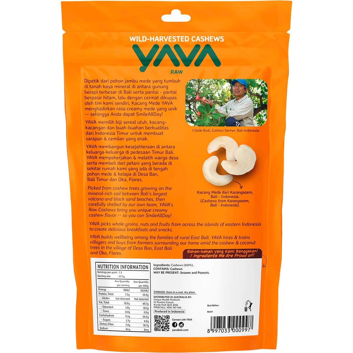 YAVA Wild-Harvested Cashews Raw 275g - Cutprice Online