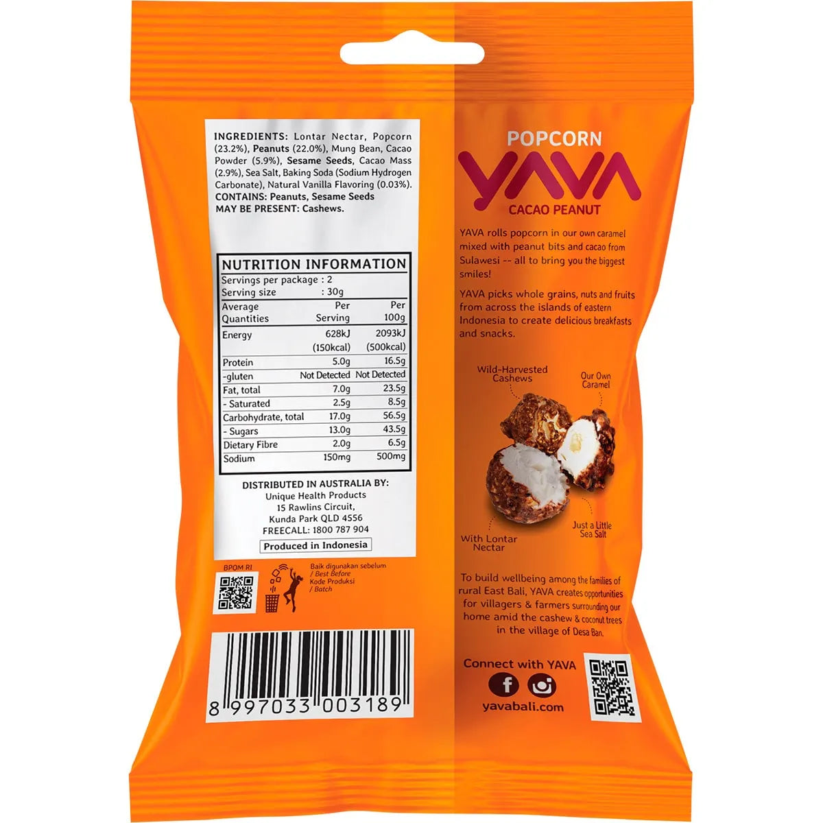 YAVA Popcorn Cacao Peanut 60g YAVA