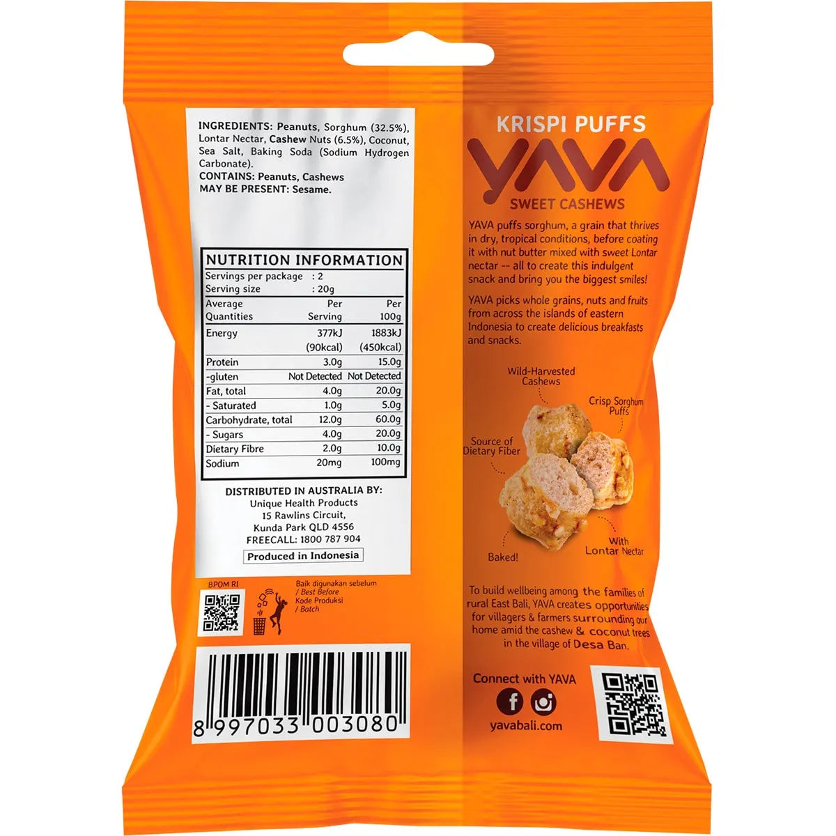 YAVA Krispi Puffs Sweet Cashews 45g YAVA