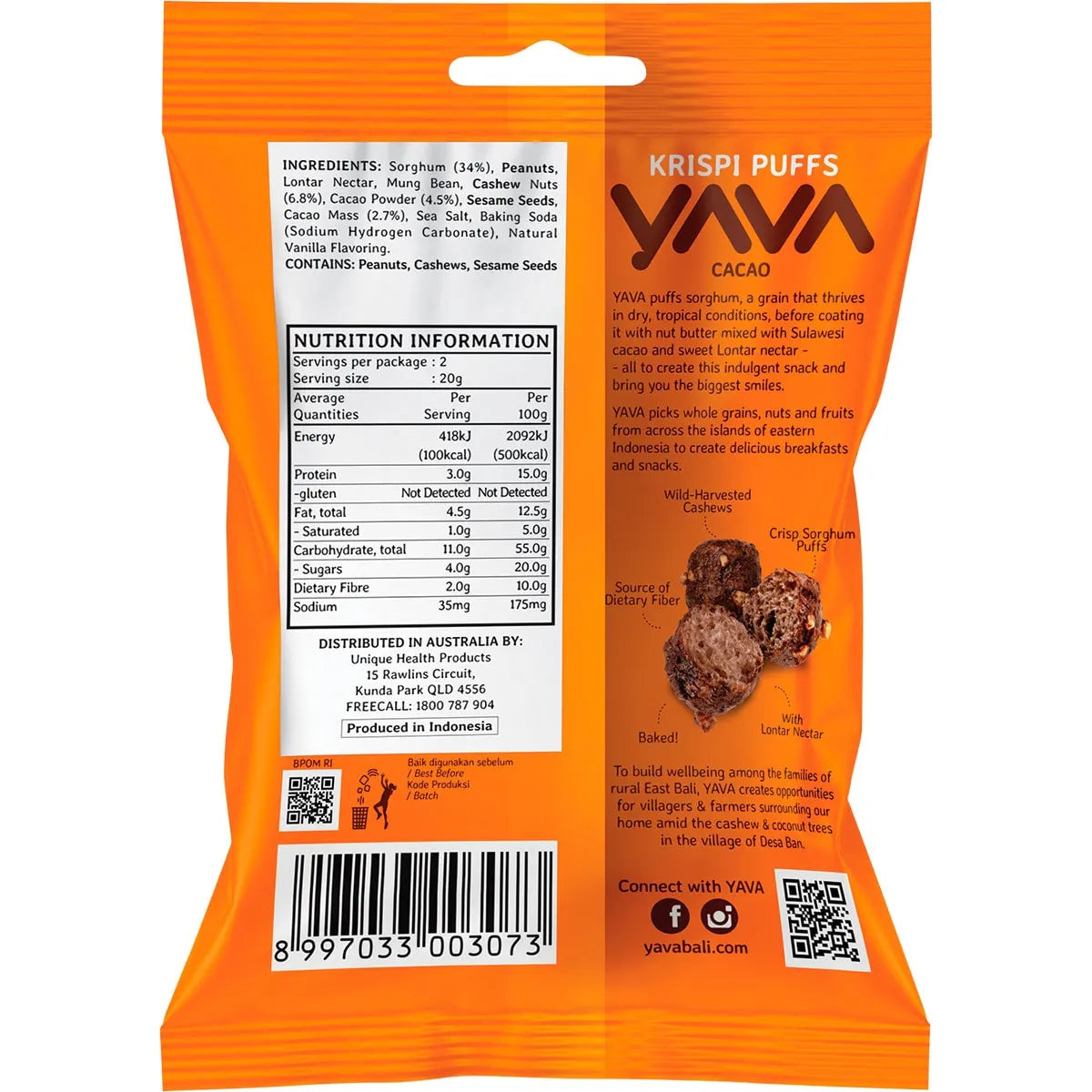 YAVA Krispi Puffs Cacao 45g YAVA