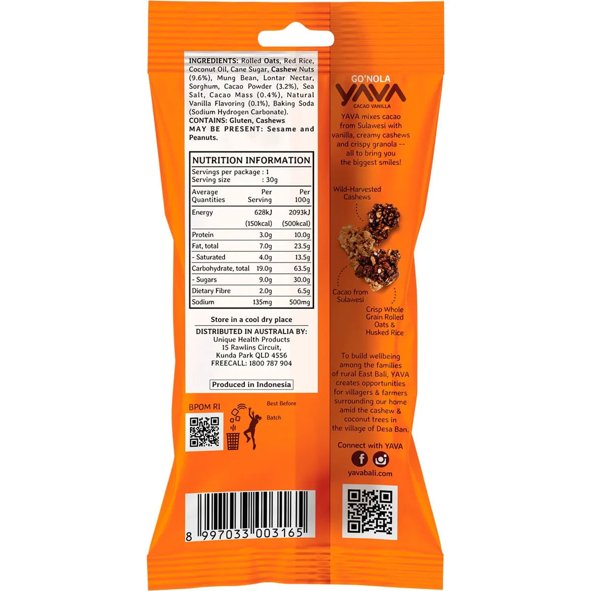 YAVA Go'Nola Cacao Vanilla 12x30g YAVA