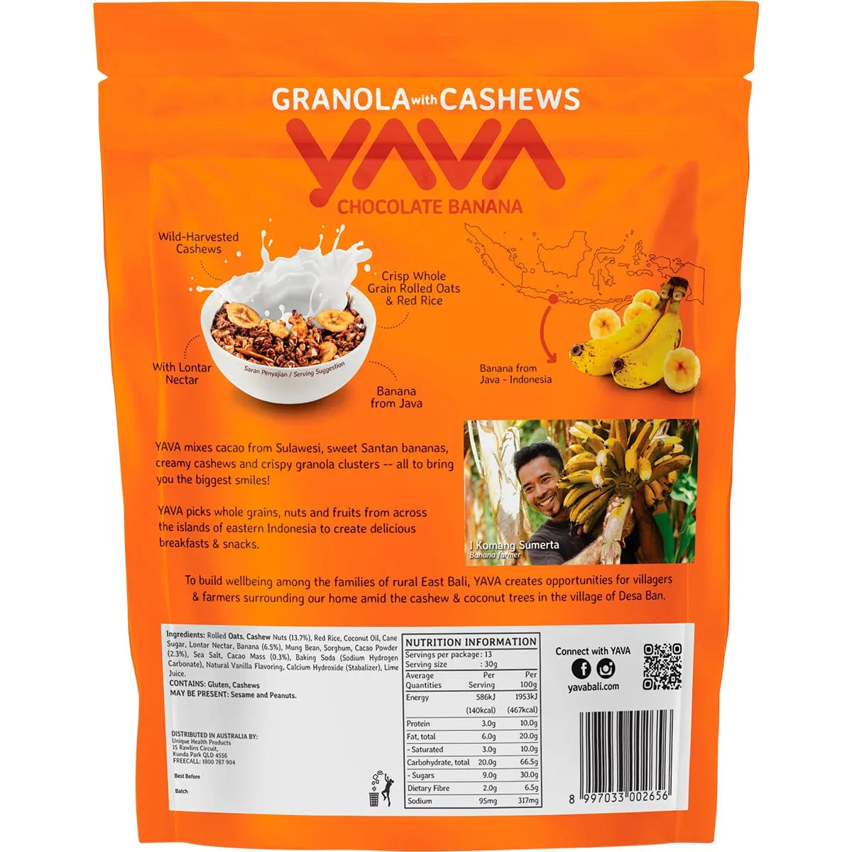 YAVA Granola with Cashews Chocolate Banana 400g YAVA
