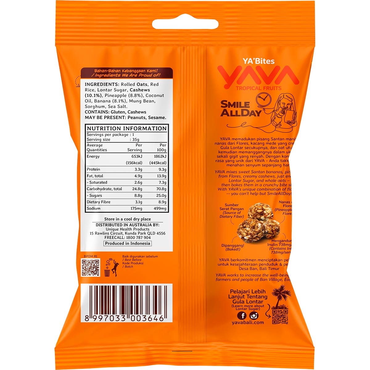 YAVA YA'Bites Granola Snack Tropical Fruits 8x35g