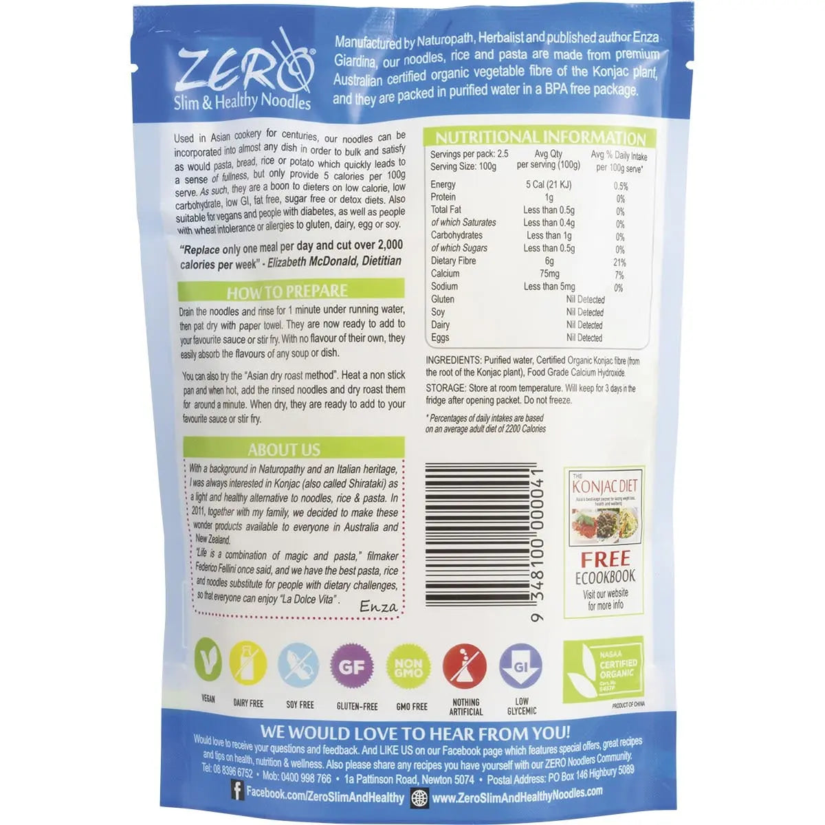 ZERO SLIM & HEALTHY Certified Organic Konjac Lasagna Style 400g ZERO