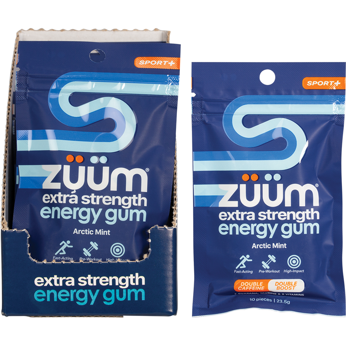 Zuum Energy Extra Strength Sport Arctic Mint Chewing Gum 10 Pack x 16 Pack