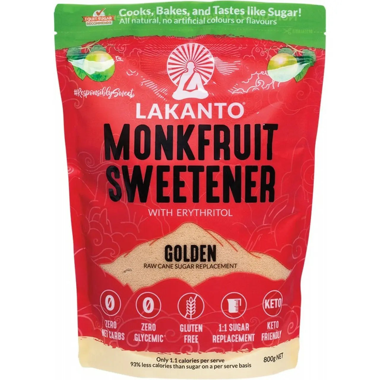 LAKANTO Golden - Monkfruit Sweetener Raw Cane Sugar Replacement 800g LAKANTO